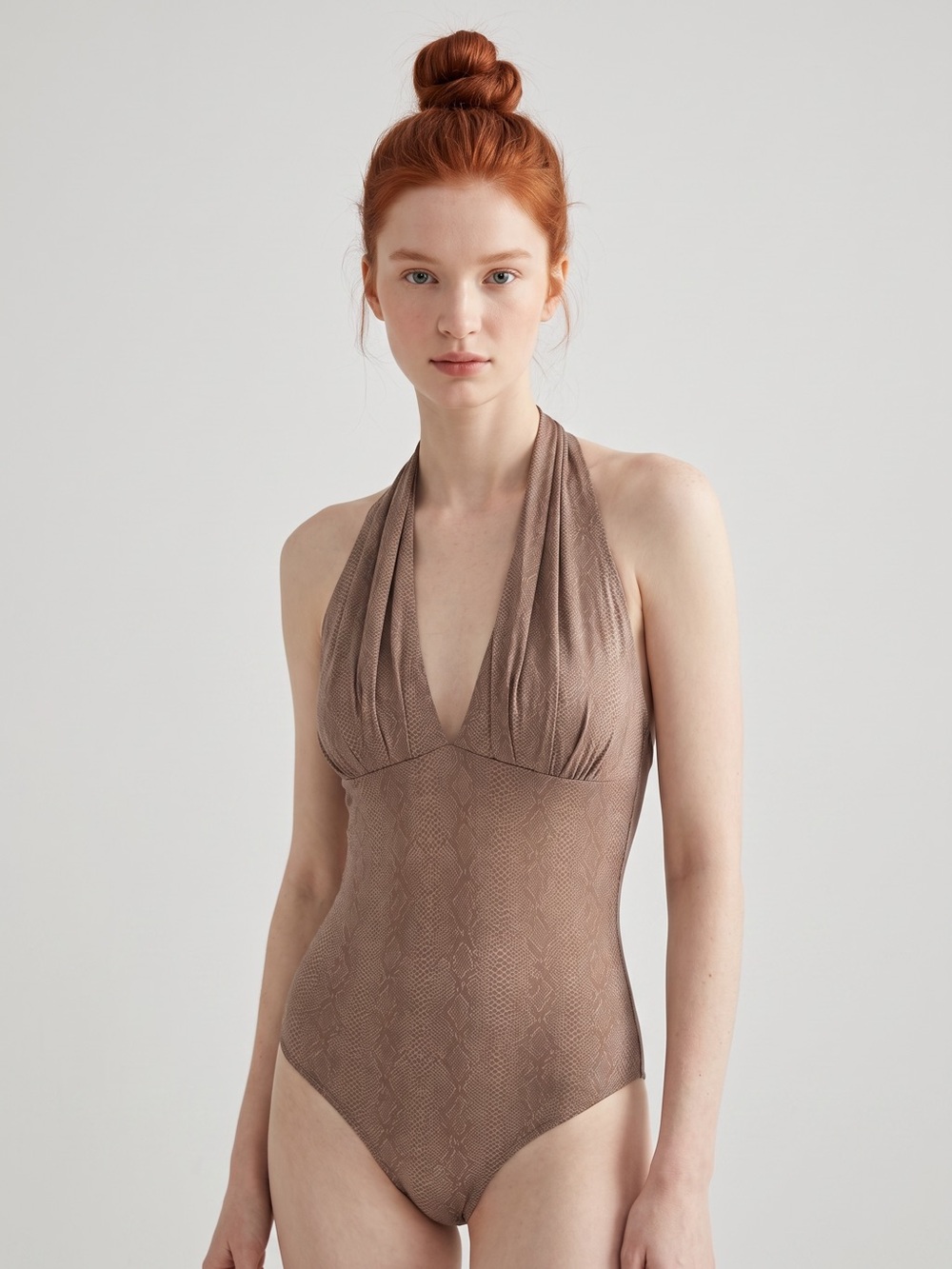 Bebe Vintage Y2K Snake print Halter Bodysuit in Taupe. Rave. Nightclub. 2000s. M